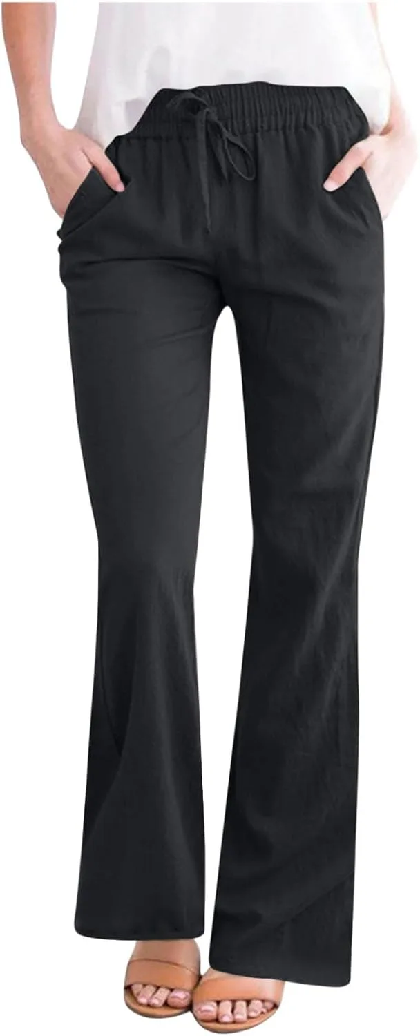 

Женские летние льняные брюки с высокой талией и боковыми карманами