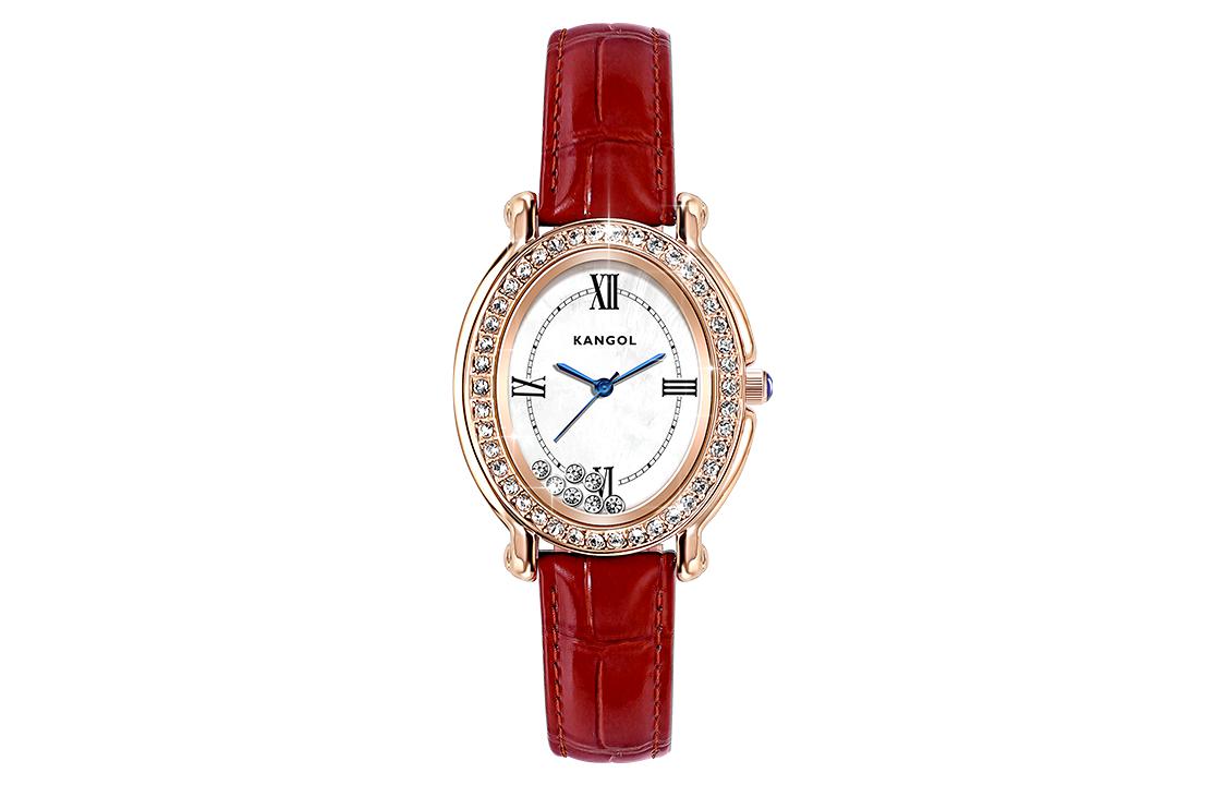 

Кварцевые часы на натуральной коже женские KANGOL с белым циферблатом, зеленым ремешком, внутренним отделением для телефона и стразами