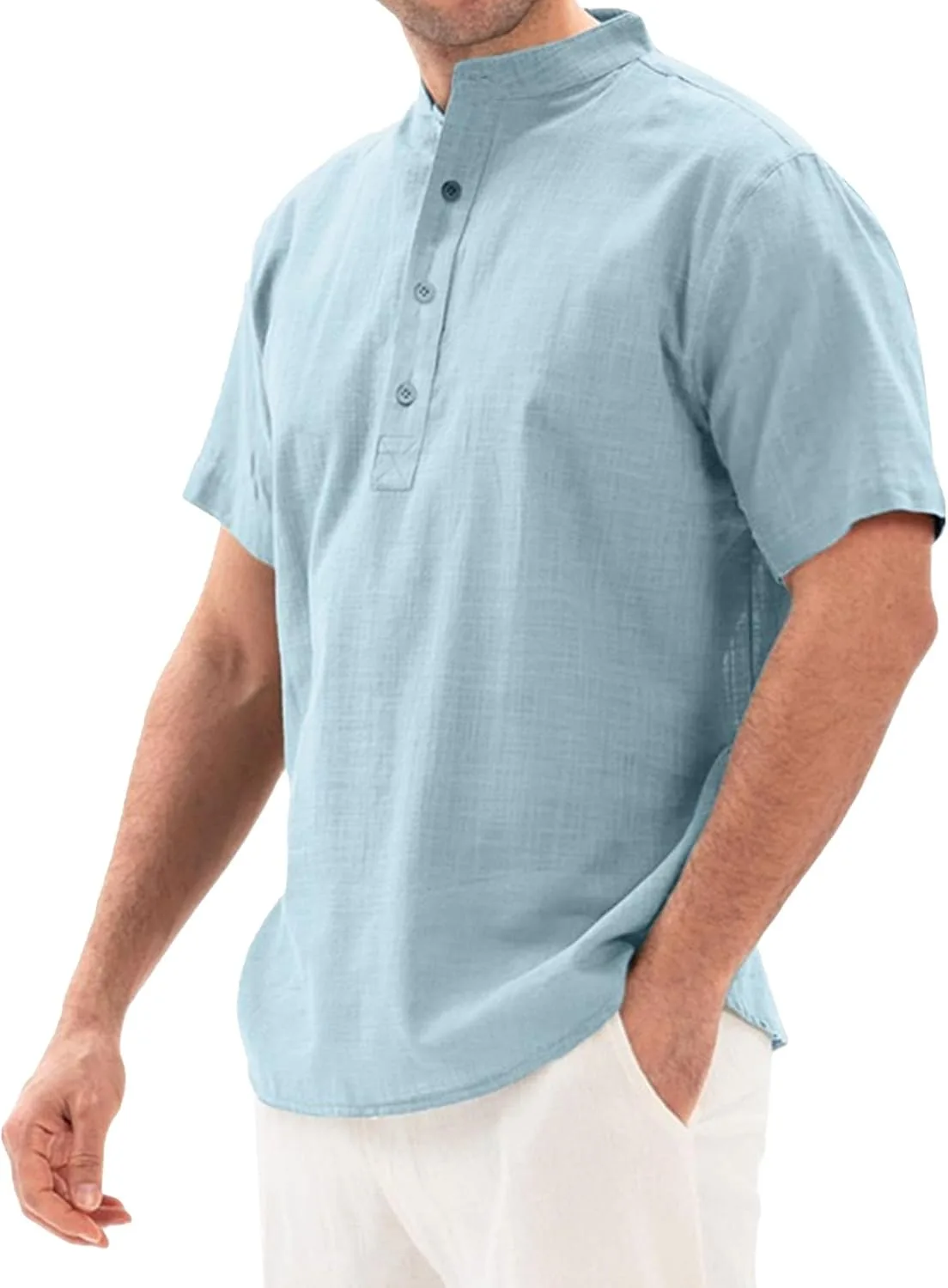 

Мужская футболка henley из льна и хлопка с коротким рукавом Gsywaipei
