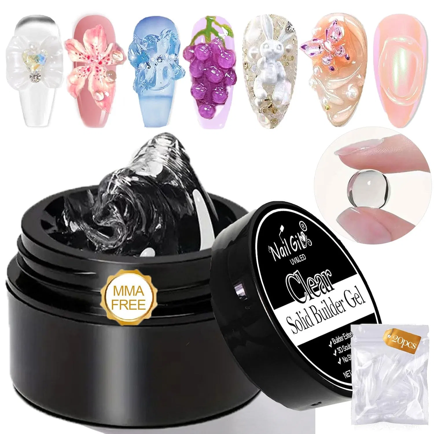 Твердый гель для наращивания ногтей NAILGIL, прозрачный, 15 г Nail Gil, Clear