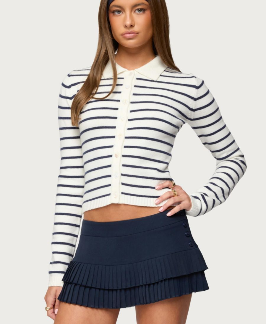 

Женский полосатый вязаный кардиган Loreen Edikted, Cream-and-navy