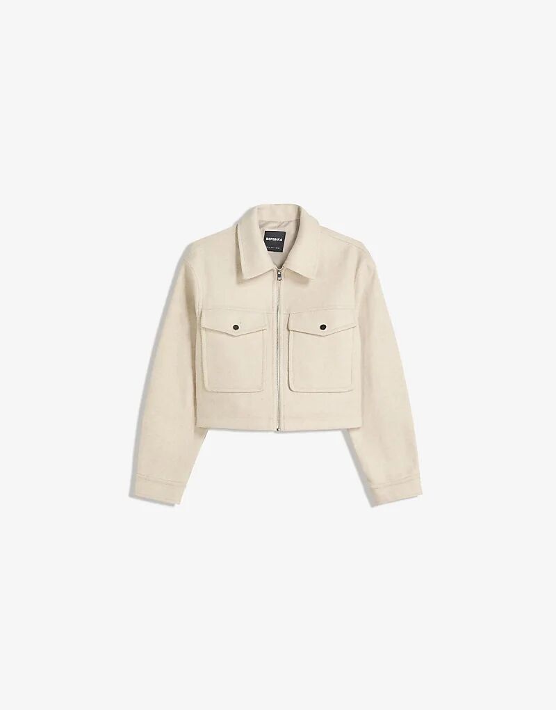 

Куртка Bershka из мягкой фетровой ткани бежевого цвета