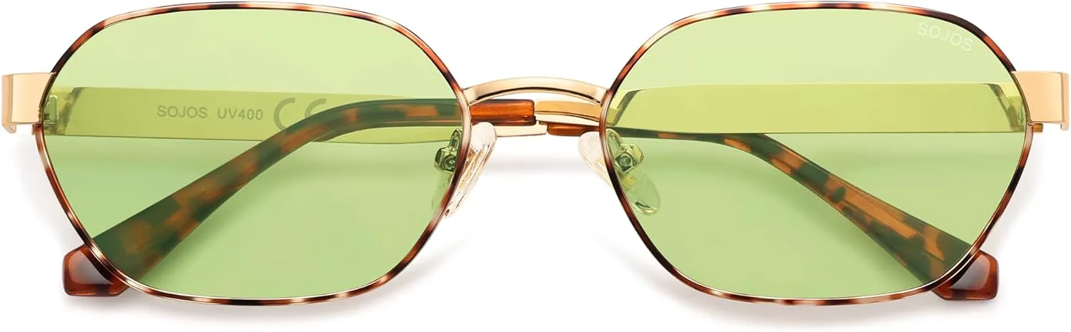

Модные поляризованные шестиугольные солнцезащитные очки SOJOS для женщин и мужчин, защита от УФ-излучения UV400, ретро-прямоугольные очки SJ1238, Tortoise/Light Green