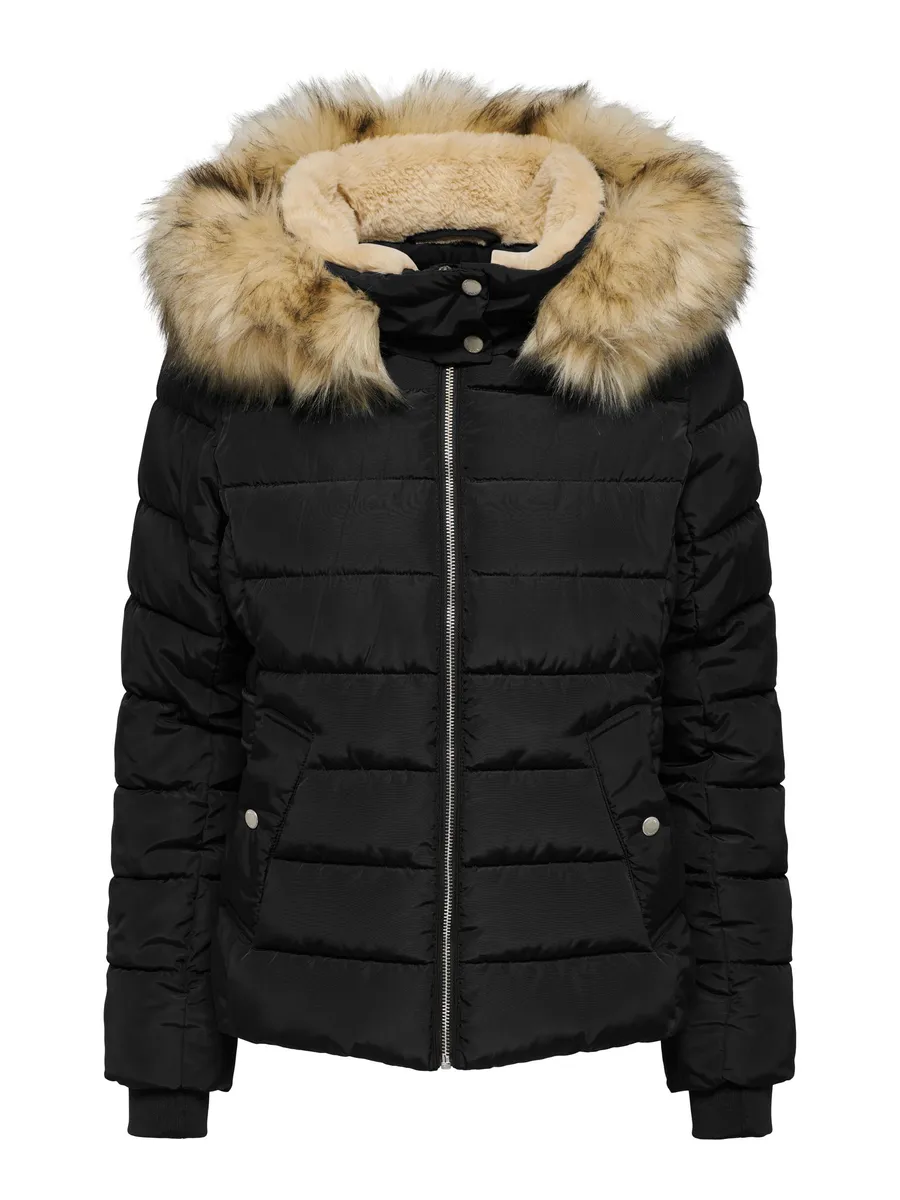 

Only стеганая куртка "ONLNEWCAMILLA FUR HOOD JACKET CC OTW", с капюшоном, цвет Black Detail:Nature Fur