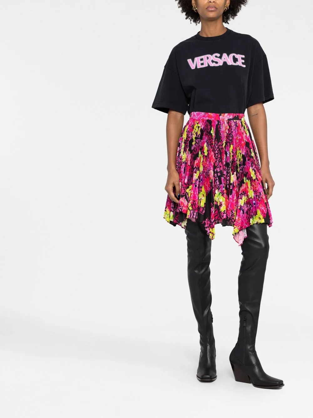 Плиссированная юбка асимметричного кроя с логотипом VERSACE, розовый — фото 2
