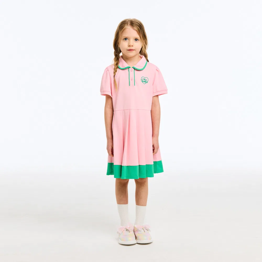 Детское платье поло Color Pop Pleats розового цвета от Benetton Kids