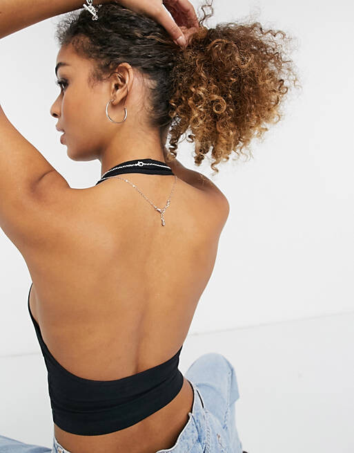 

Черный укороченный топ с воротником-бретелькой ASOS DESIGN