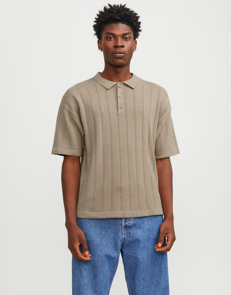

Jack & Jones — бежевая трикотажная рубашка-поло оверсайз