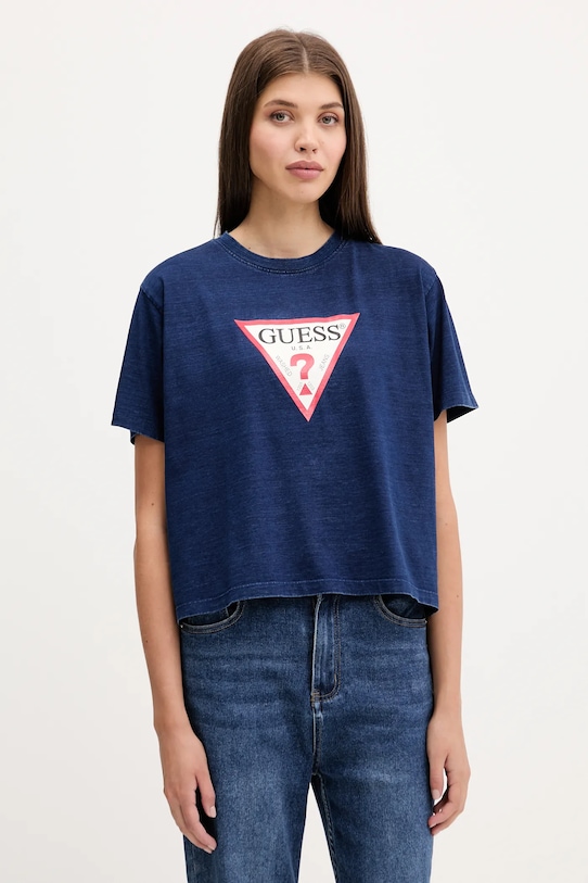 

Хлопковая футболка Guess Jeans, темно-синий