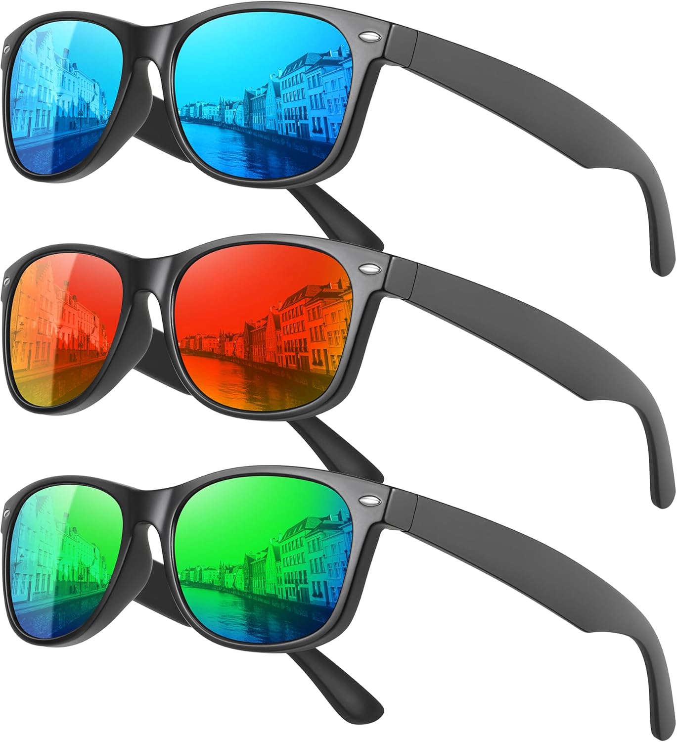 

Классические поляризованные солнцезащитные очки MEETSUN для женщин и мужчин, модные ретро-очки для вождения, защита от УФ-излучения (3 шт.), 3 Pack Blue Mirrored/Green Mirrored/Red Mirrored