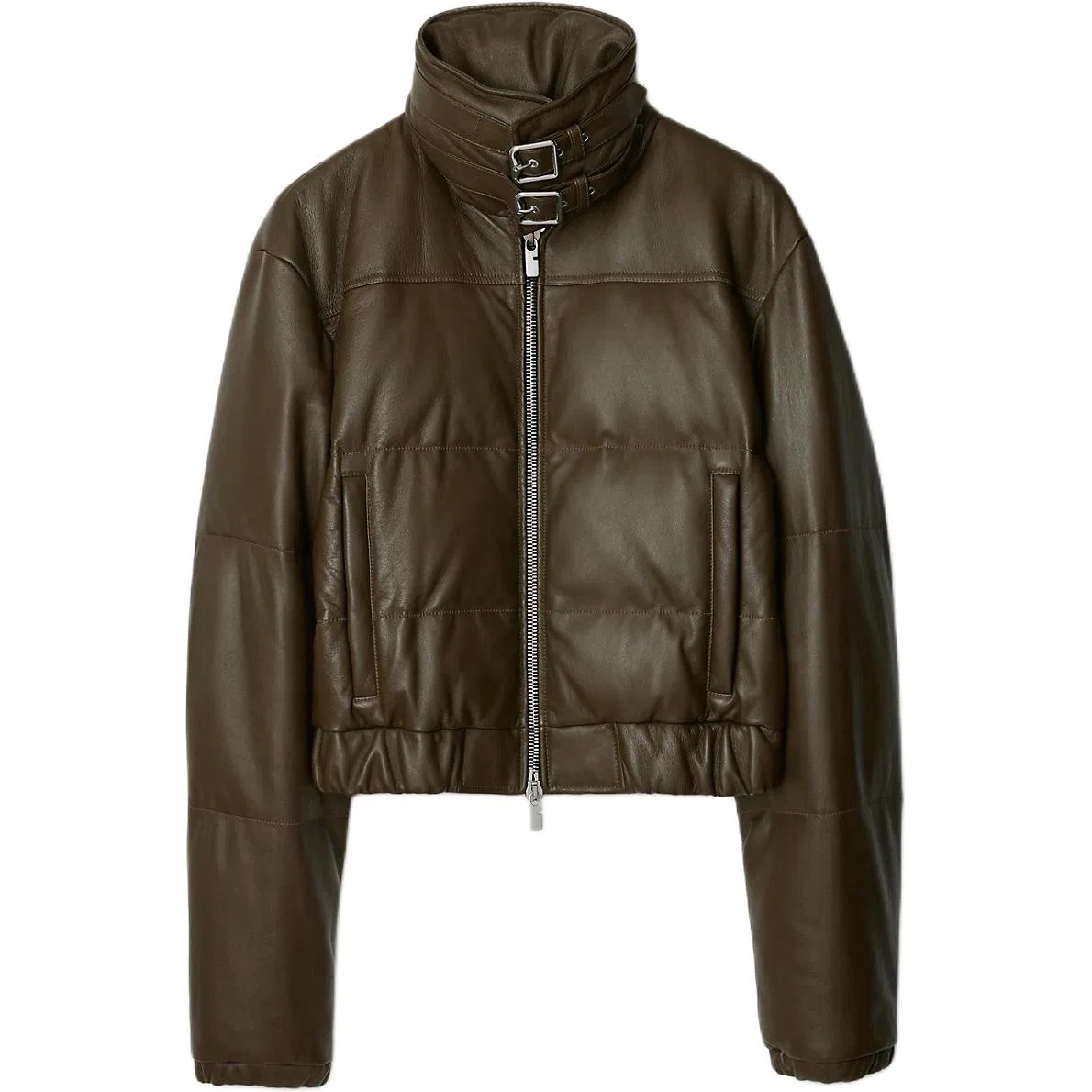 Пуховик Burberry кожаный, коричневый