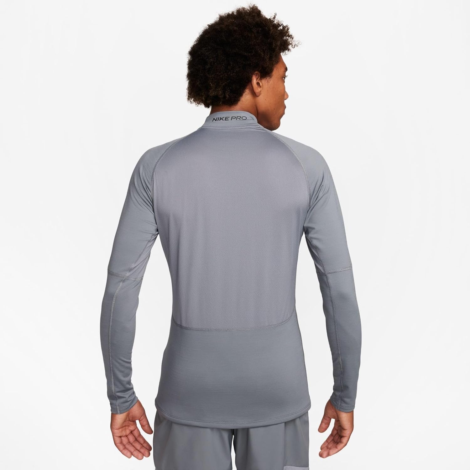 Мужская облегающая футболка для фитнеса Nike Pro Slim-Fit Dri-FIT с воротником-стойкой и длинным рукавом, Smoke Grey — фото 2