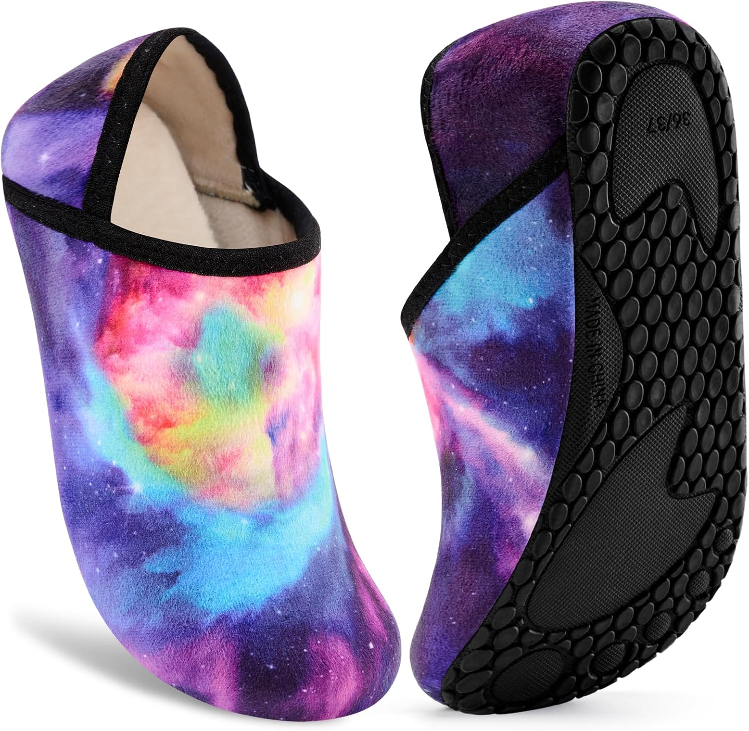 

Домашние тапочки VIFUUR для женщин и мужчин, носки-тапочки для дома, уютные пушистые тапочки, подходящие для спальни и путешествий, Colorful Aurora