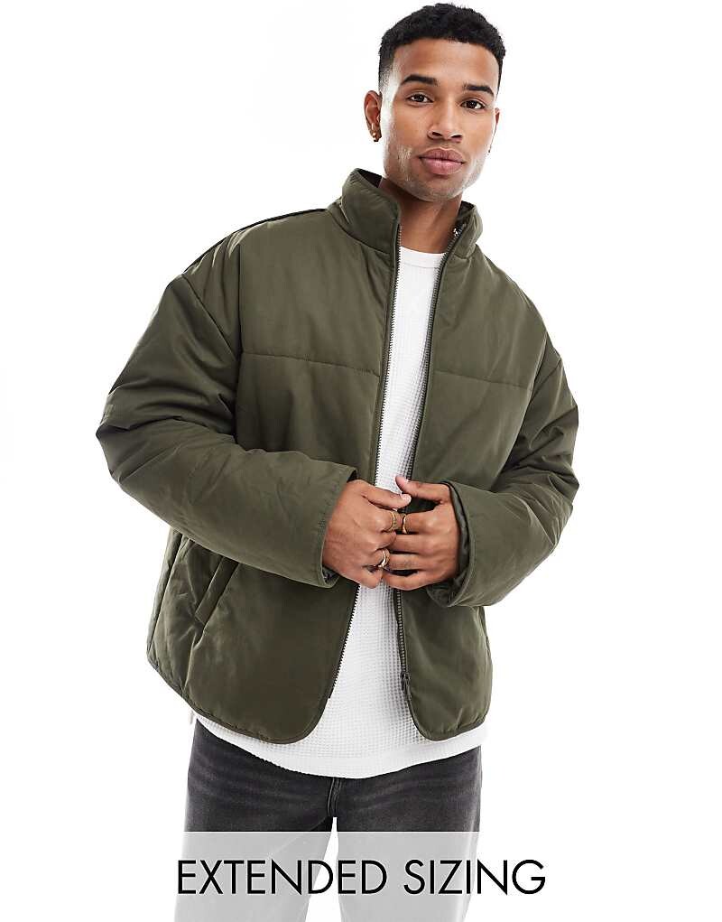 

Объемный пуховик с отстрочкой цвета хаки ASOS DESIGN