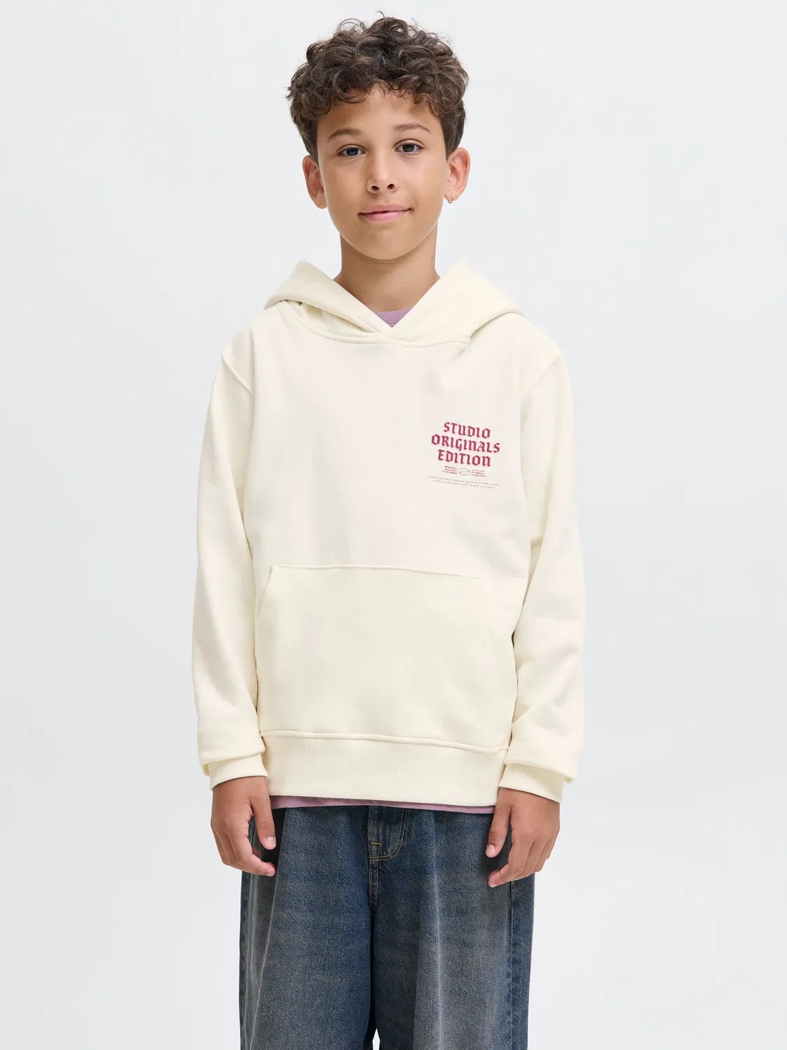 Капюшон худи хлопковый JACK & JONES Junior, antique white — фото 3