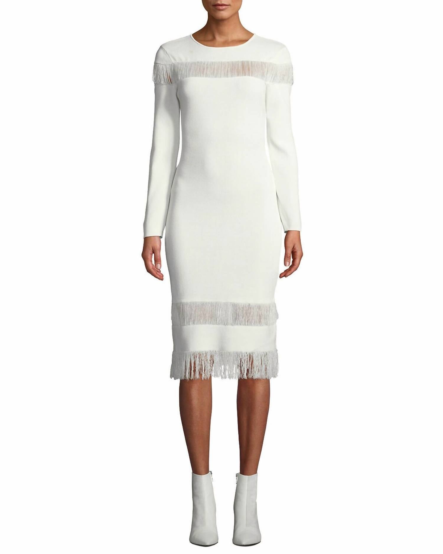 

Платье Seraphina Fringe Knit с длинными рукавами белого цвета SACHIN & BABI