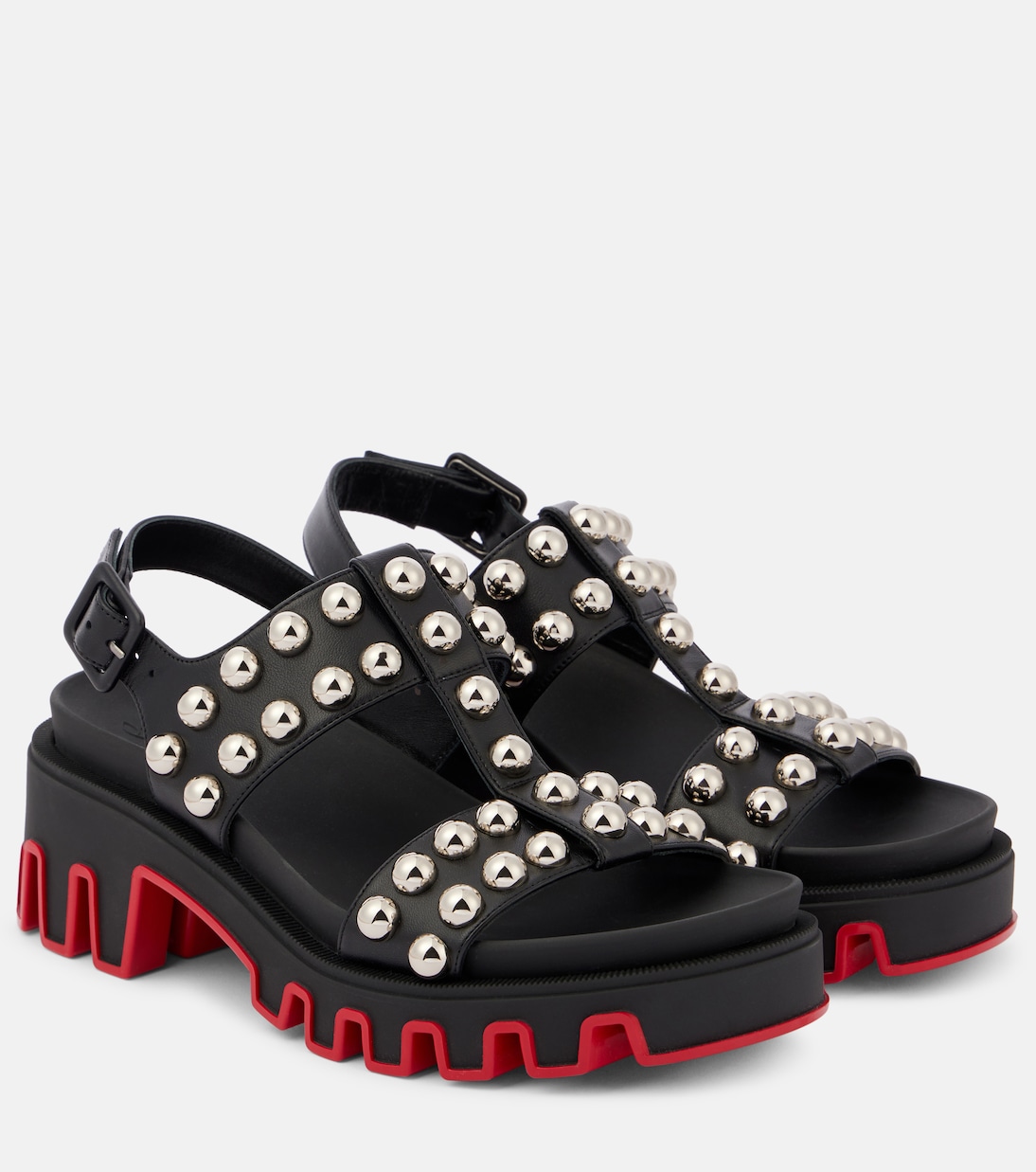 Duniclou сандалии из кожи с шипами Christian Louboutin, Black/Lin Black
