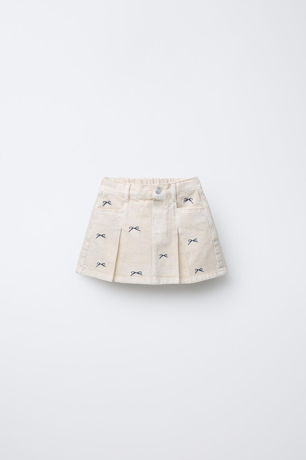 

Саржевая юбка с бантиками ZARA, экрю
