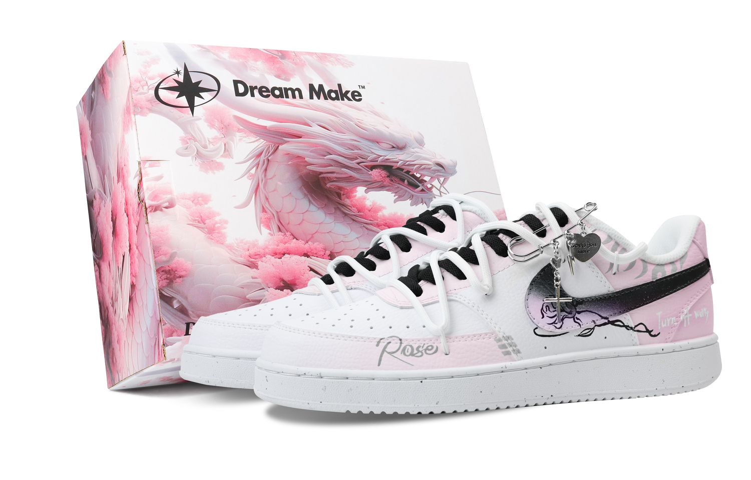 

Nike Кроссовки Court Vision 1 мужские низкие черно-бело-розовые, цвет Black White Pink