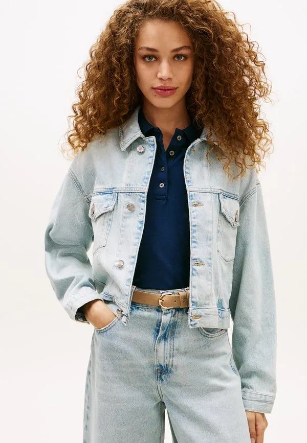 Выцветшая джинсовая куртка-бомбер свободного кроя Tommy Hilfiger, Light Blue Denim
