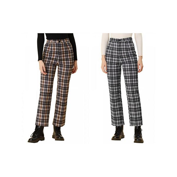 

2 пары женских повседневных брюк в клетку на резинке с высокой талией Inspire Chic, Black Brown