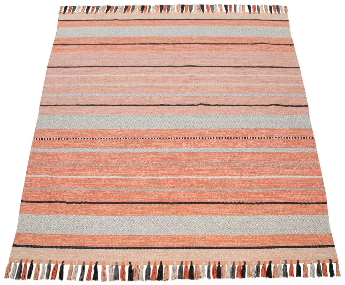 

Ковер Paco Home "Kilim 213", прямоугольный, двусторонний ковер ручной работы, чистый хлопок, в полоску, гостиная 60х110 см, цвет apricot