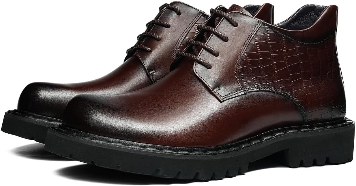 

Мужские туфли-ботинки Santimon на шнуровке - полированная кожа, чукка с тиснением под крокодила и прочной резиновой подошвой для делового повседневного ношения, выпускного, свадьбы или вечеринки, Coffee