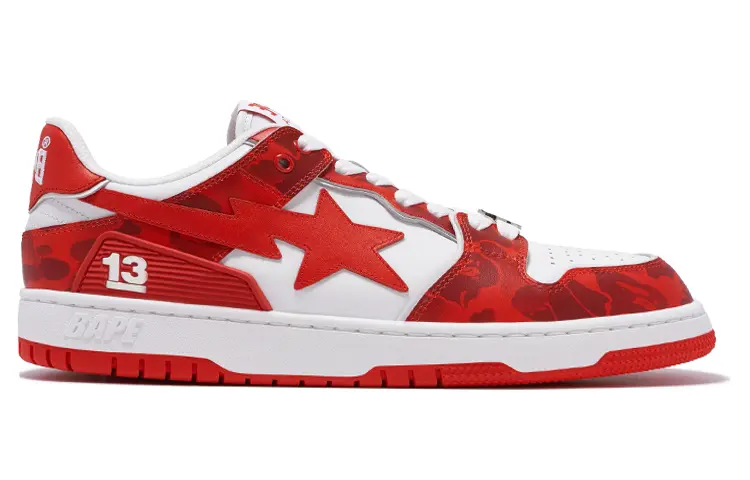 Кроссовки A BATHING APE Clutch Sta Skateboarding Shoes Men Low-top White/Red, белый/красный — фото 2