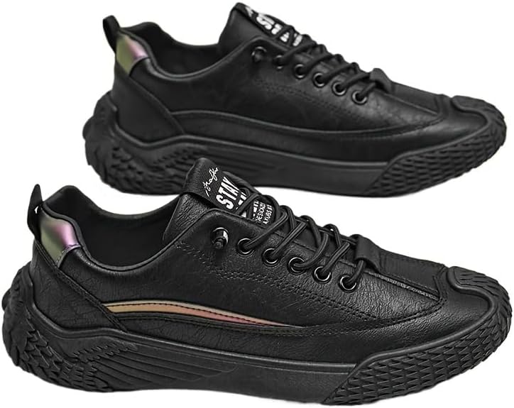 

Мужские повседневные туфли из ПУ с эластичной подошвой, низкие спортивные кроссовки, однотонные модные Fmshi, черный