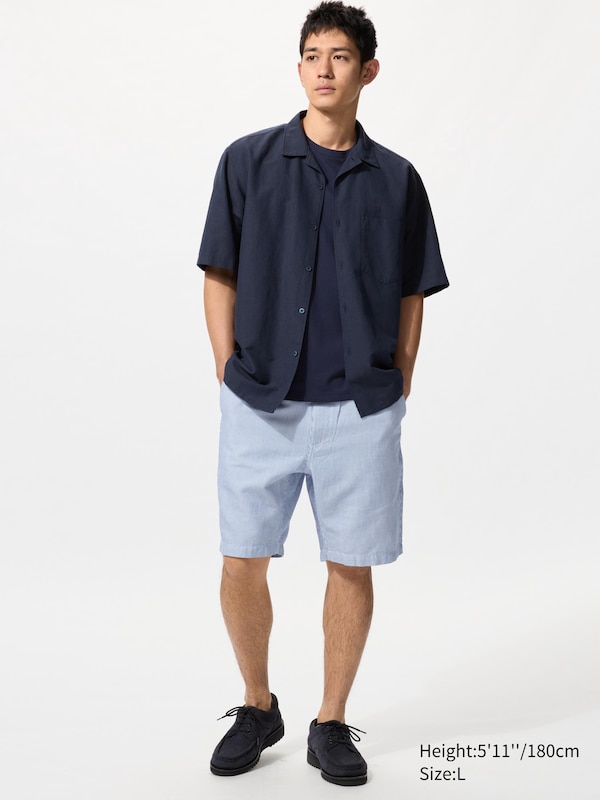 

Шорты из льняной смеси (полоска) Uniqlo, синий