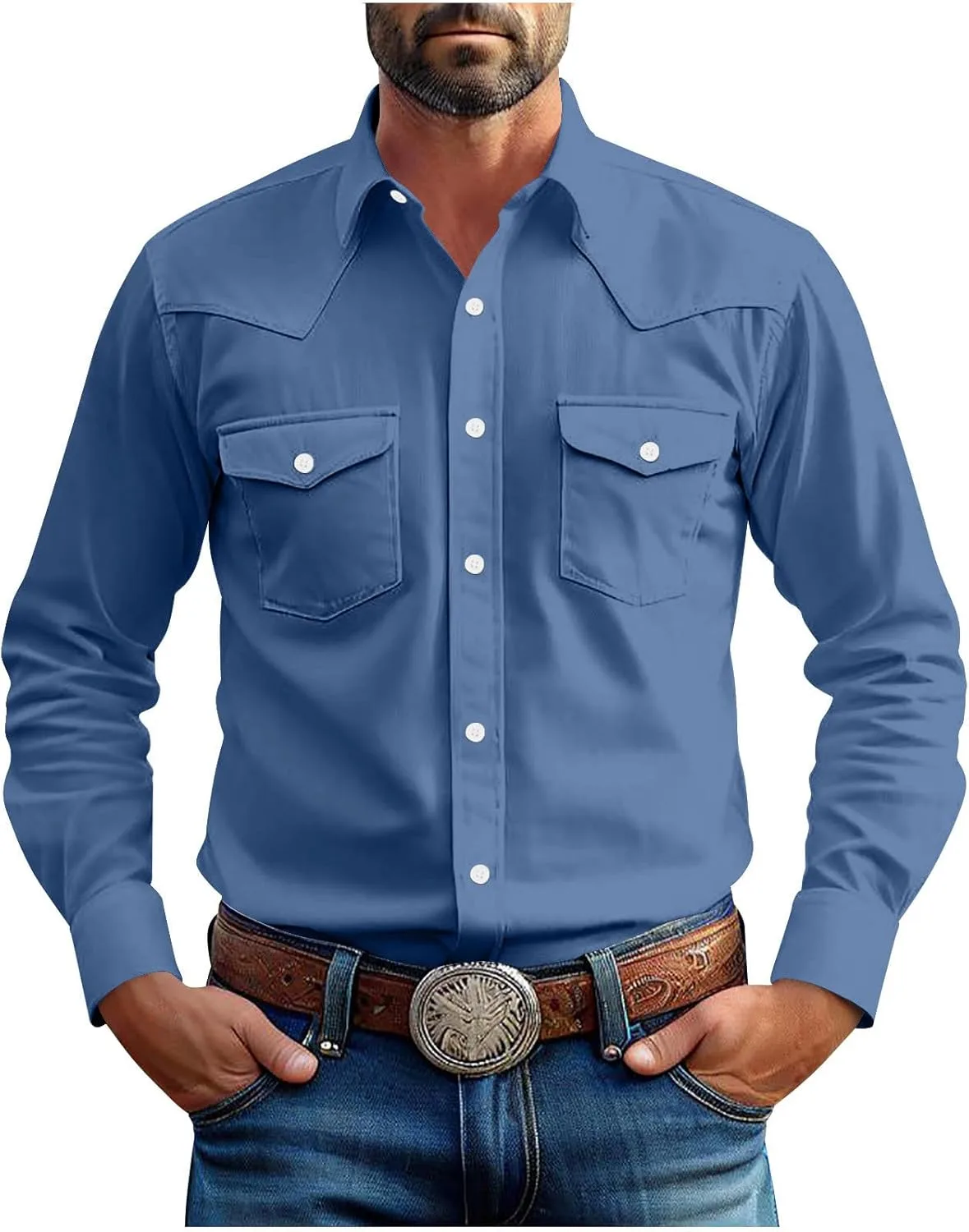 

Xiaojmake рубашка Western Cowboy для мужчин, хлопковая, с накладными карманами