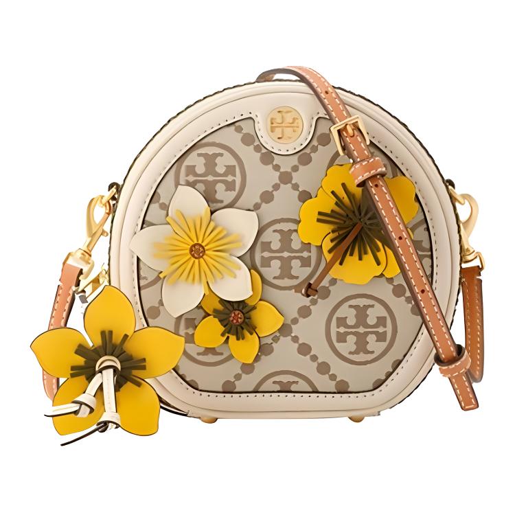 

TORY BURCH Монограмма T из ткани с кожаной сумкой через плечо женская лесной орех коричневый