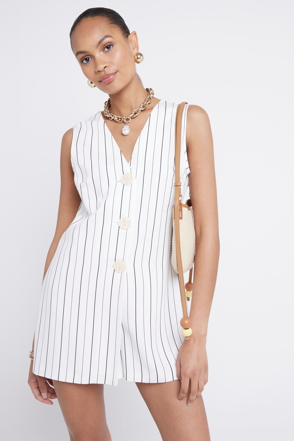 

Комбинезон на пуговицах River Island, бежевый