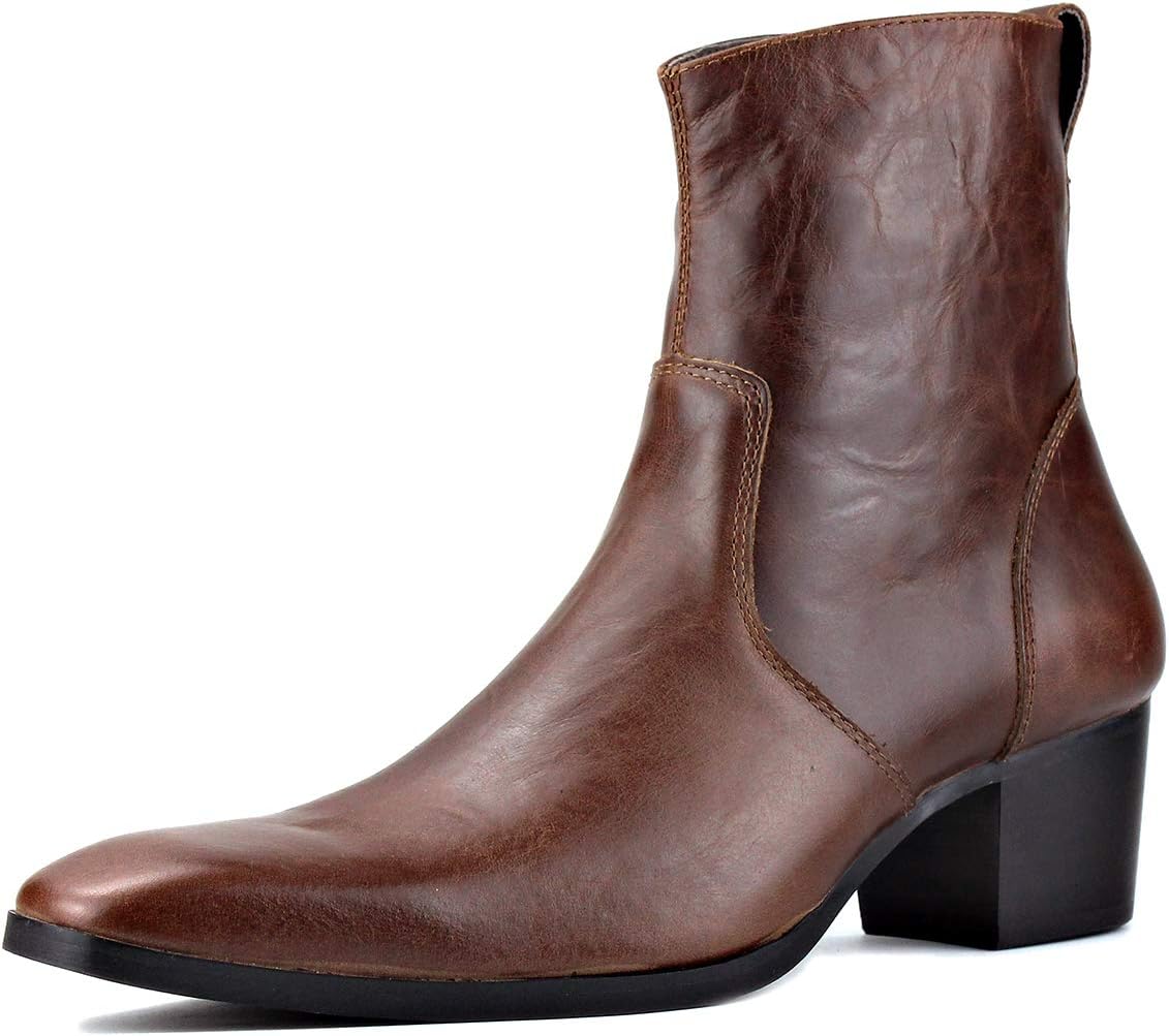 

Мужские кожаные ботинки OSSTONE Chukka Дизайнерские ботинки из телячьей кожи Повседневные туфли на каблуке на молнии OS-JY002-Black-Calfskin-US, Coffee