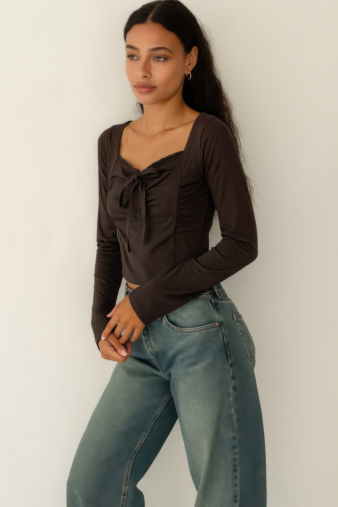 

Топ с длинными рукавами и бантом TRUEDAMES, серый