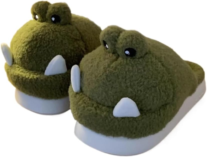 

Мягкие тапочки из пены с эффектом памяти, пушистые зимние домашние тапочки, милые тапочки с животными, забавные странные тапочки для женщин и мужчин Plonme, зеленый