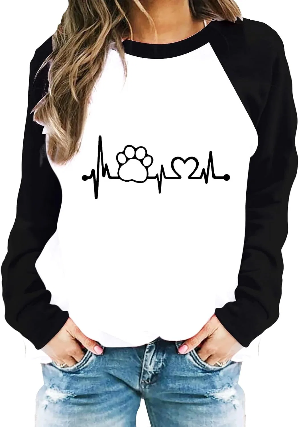 Блуза женская с цветным принтом Casual Fashion Sweatshirt Top, черный