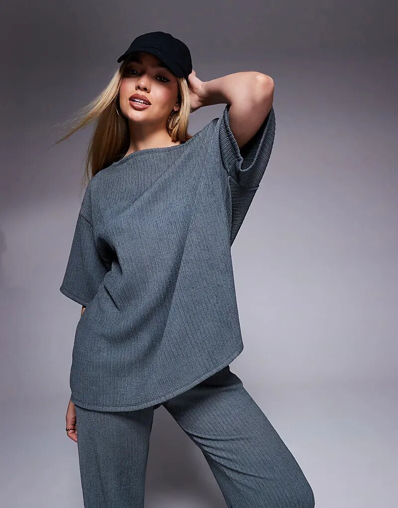 

Топ ASOS DESIGN Coord с приспущенными плечами в сланцево-сером цвете с грубой текстурой