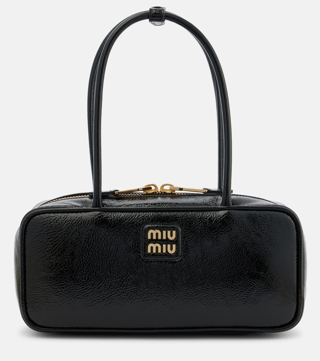 

Бо кожаная сумка-тоут с лаковым покрытием Miu Miu, черный