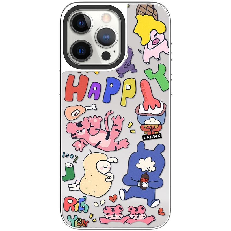 

Чехол для мобильного телефона Lanwk Happy Flying Apple iphone13/14/15promax/pro/max с мультяшным зеркалом, усовершенствованная гальваника, магнитное всасывание, Happy flying