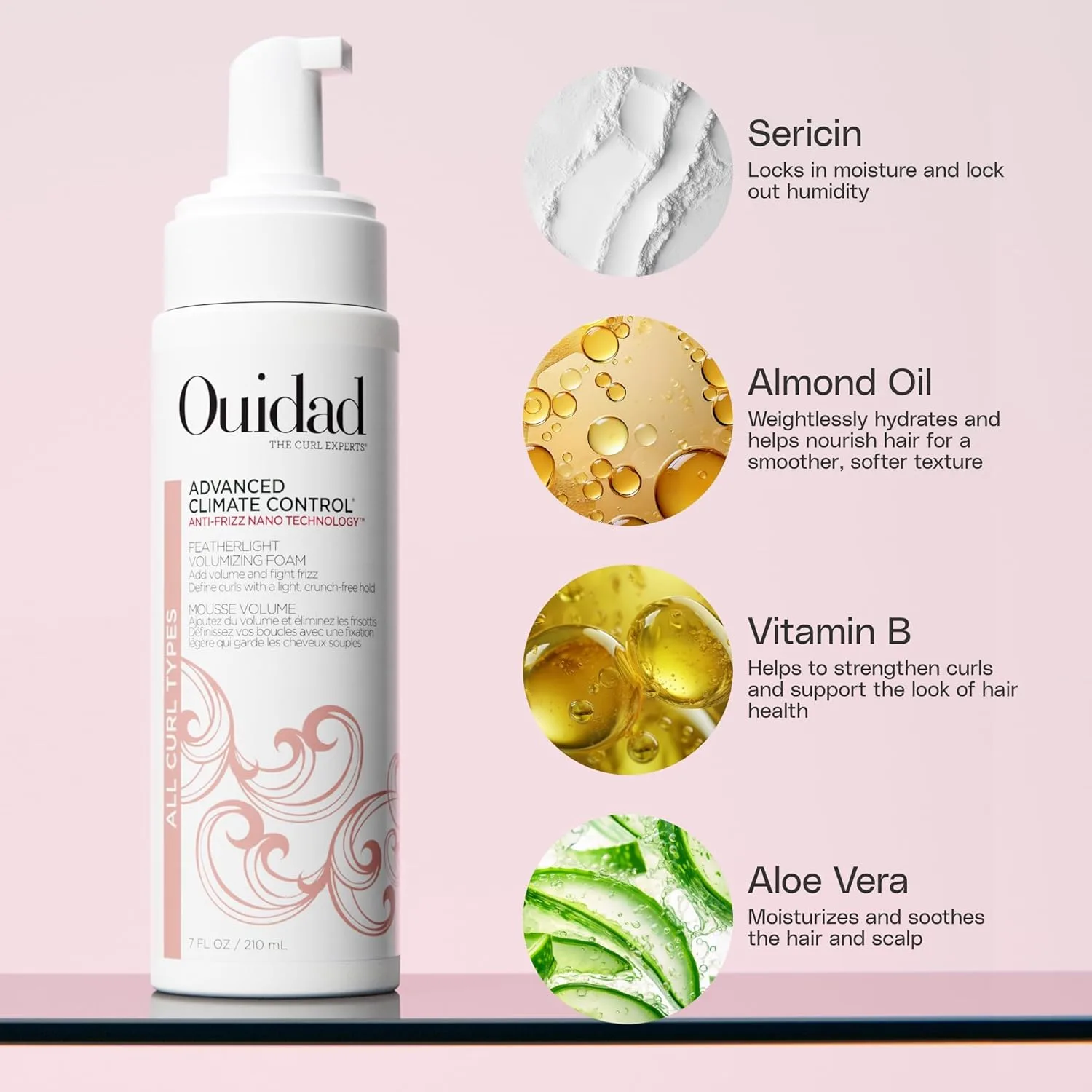 Набор Ouidad Voluminous Curls, спрей против пушистости для активации кудрей (250 мл), пенка для объема (200 мл) и гель для завивки (250 мл), легкая формула, для всех типов кудрей, white — фото 2