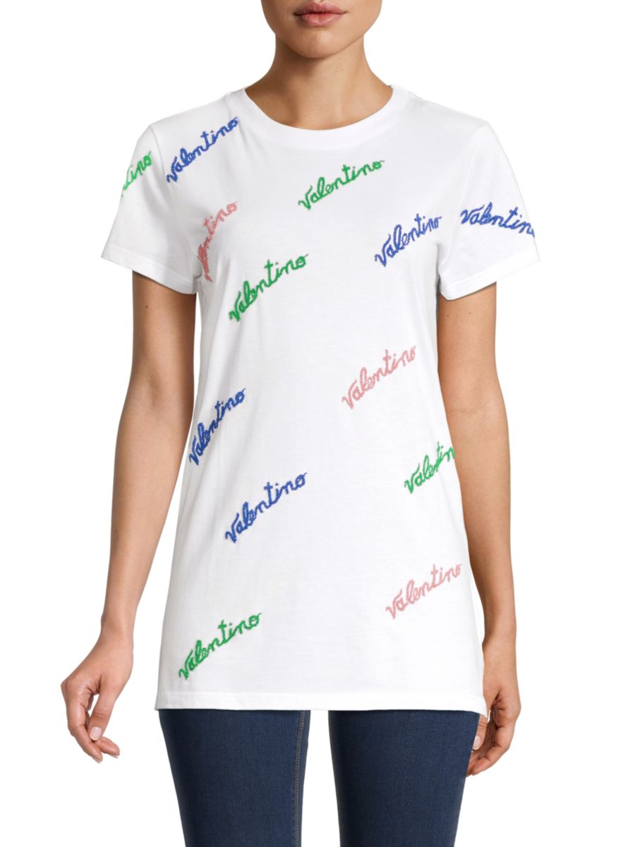 

Удлиненная футболка с вышитым логотипом Valentino, цвет Bianco