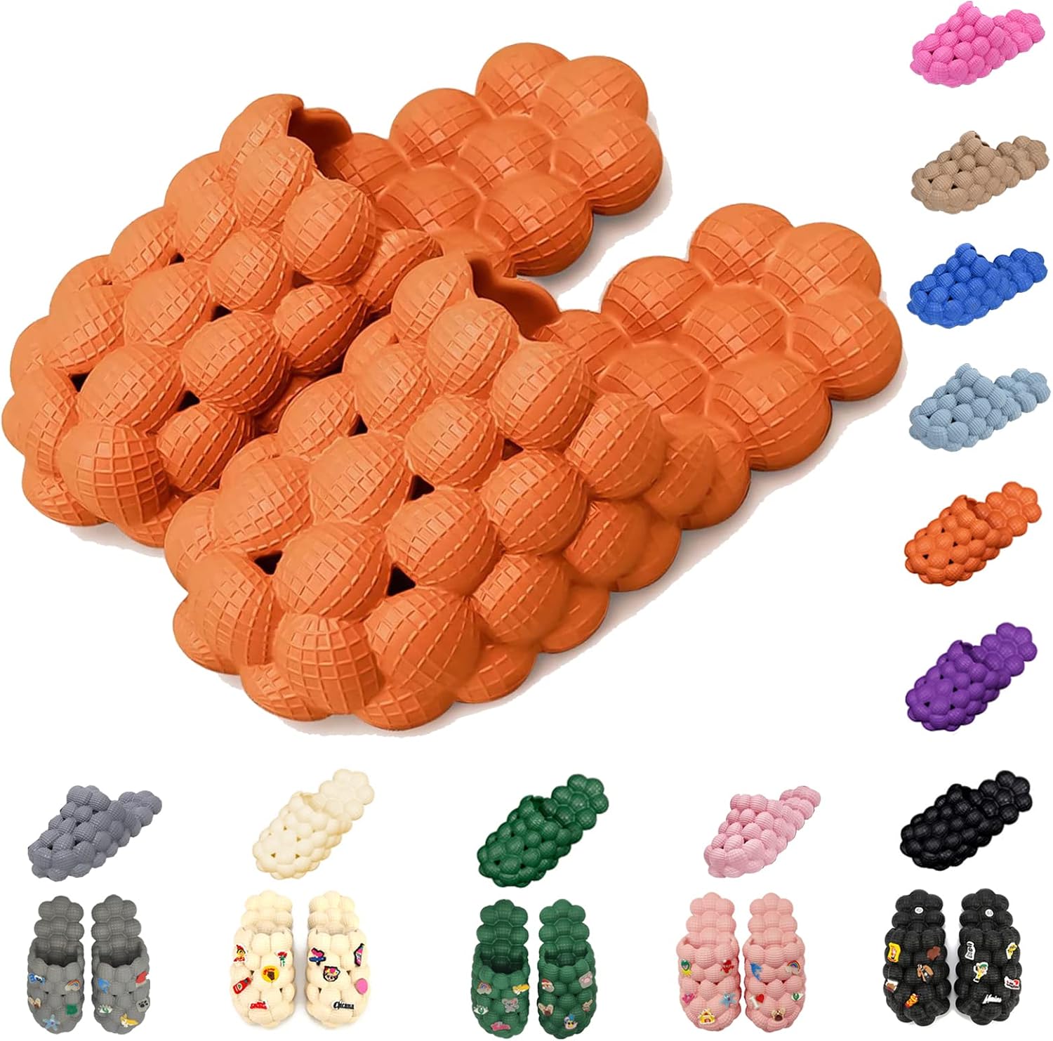 

Тапочки-пузыри для женщин и мужчин, забавные массажные шлепанцы в форме мяча для гольфа, с толстой подошвой и амортизирующей подушкой для спа-процедур, нескользящие сандалии для рефлексотерапии и снятия стресса, для душа и спальни Aiminuo, оранж...