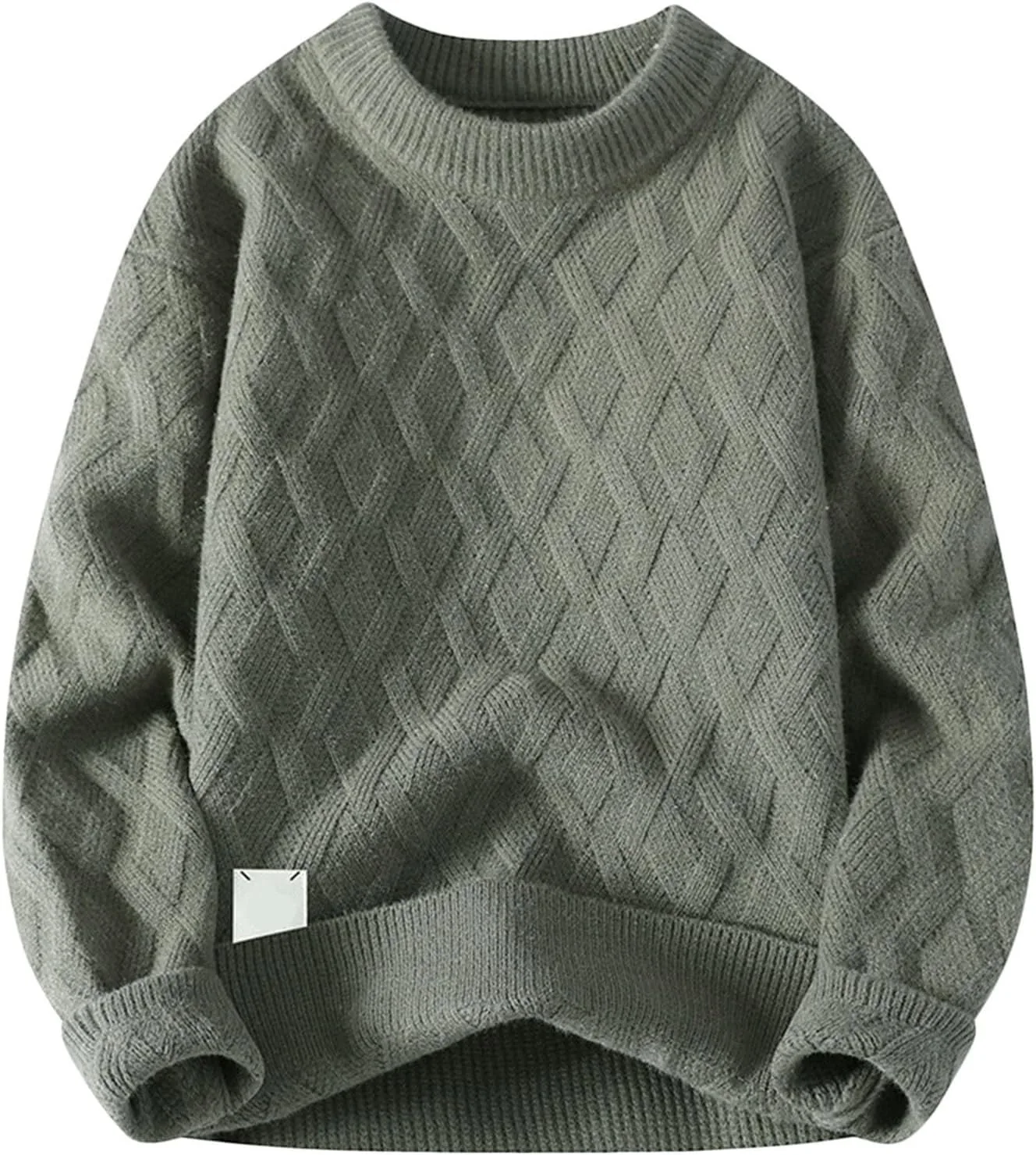 

Мужской свитер с косой вязкой, утепленный, свободного кроя