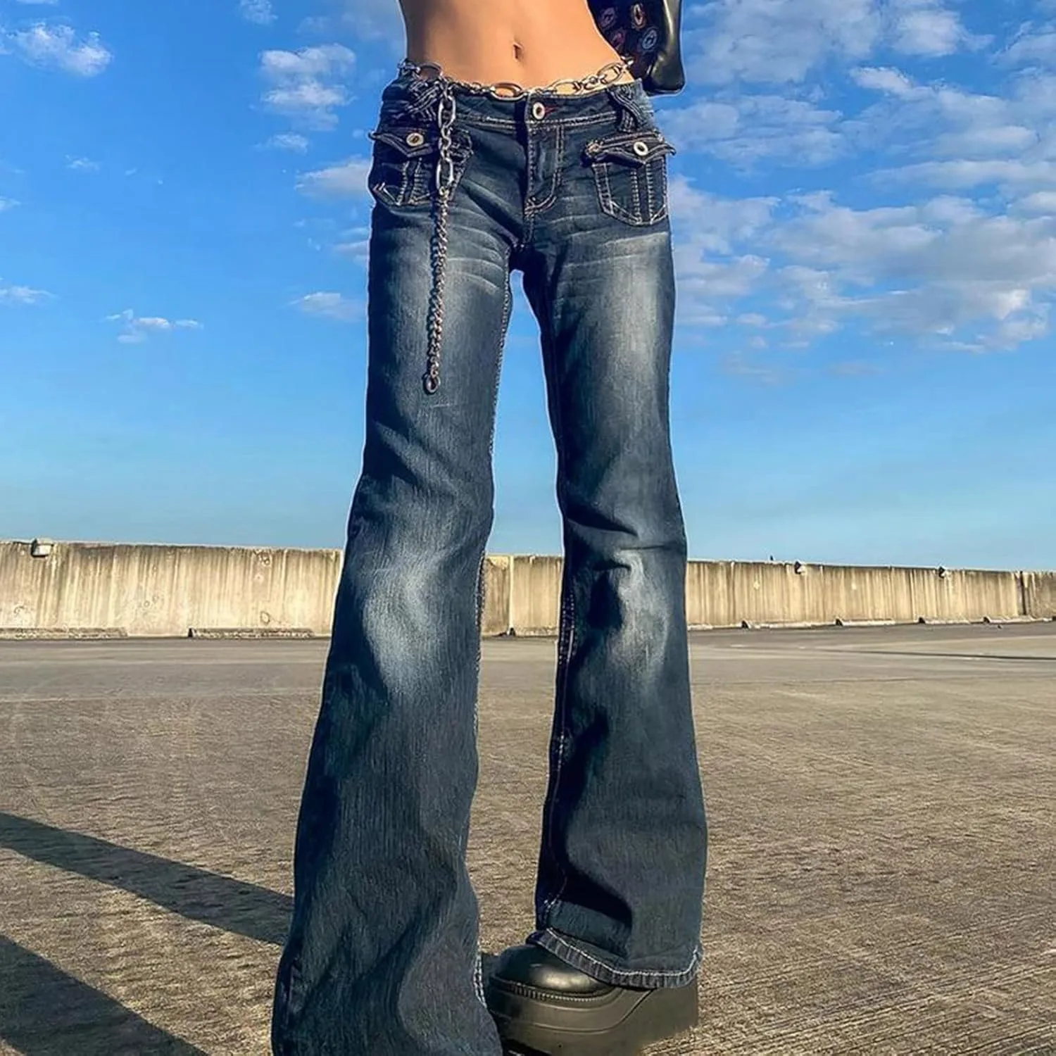 Джинсы Bell Bottom для женщин Mid Rise Stretchy Wide Leg — фото 2