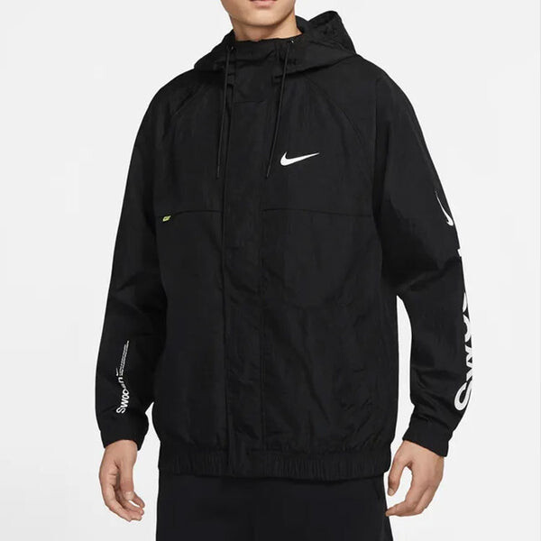 Куртка Men's Nike Alphabet Logo Printing Woven Hooded Jacket Autumn Black, черный — фото 4