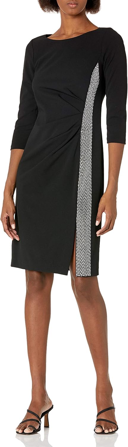 

Женское платье-футляр Calvin Klein с рукавами три четверти и отделкой по бокам, Black