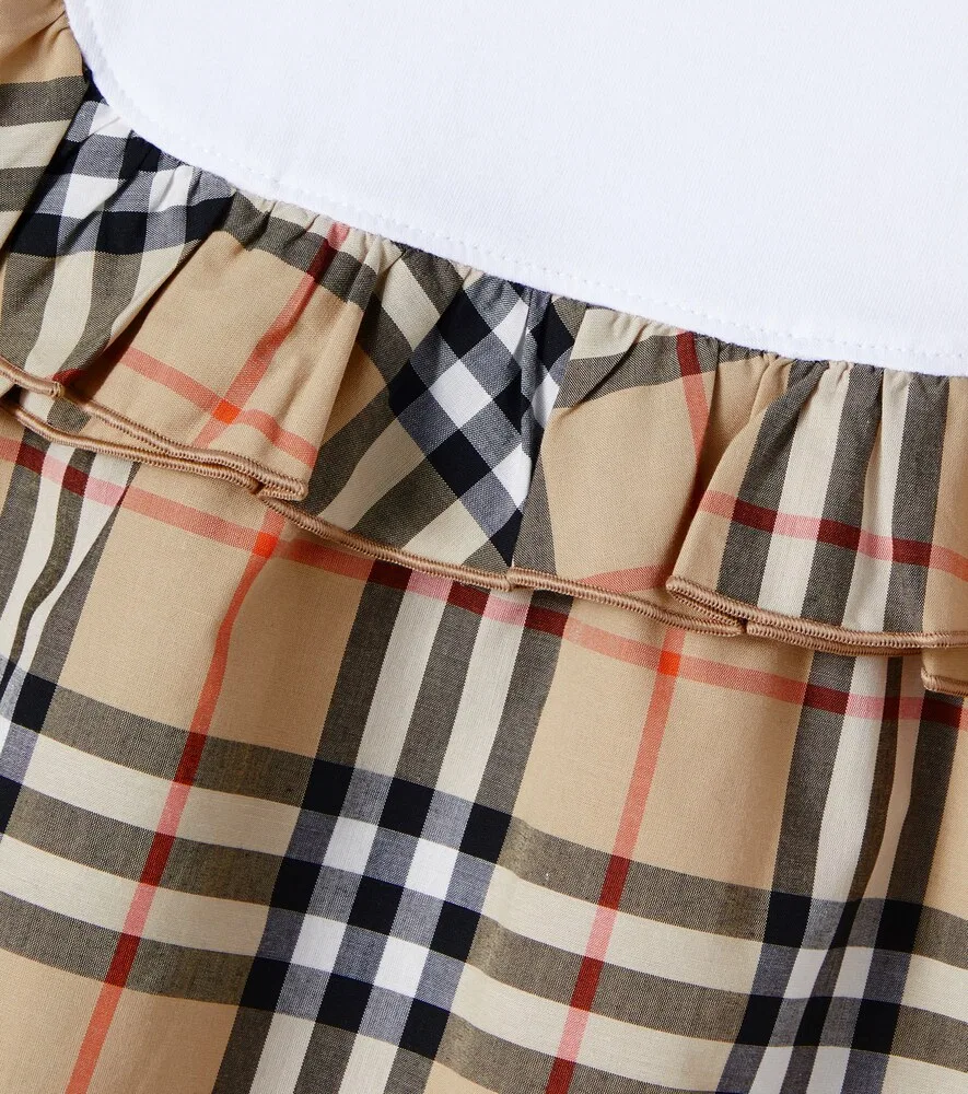 Платье Burberry в клетку с оборками из хлопковой смеси Burberry Kids, бежевый — фото 3