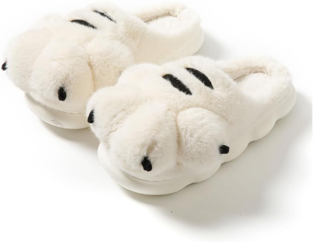 

Мужские и женские тапочки JINGHUIYAOXI, тапочки с лапками животных, теплые и противоскользящие, белый