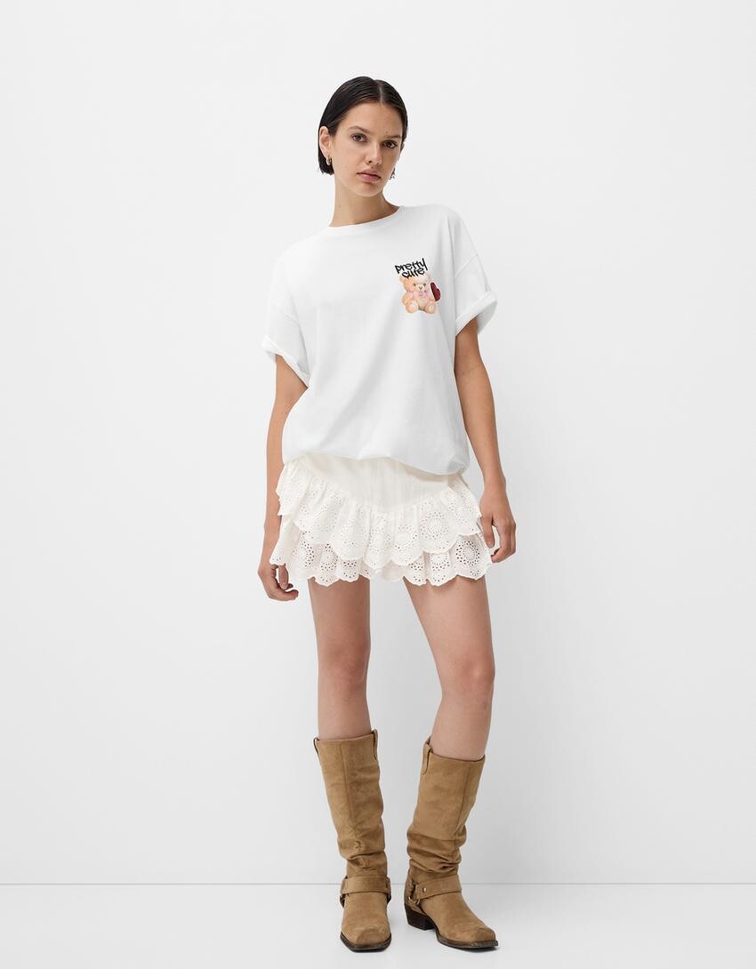 

Мини-Юбка с оборками Bershka, бежевый